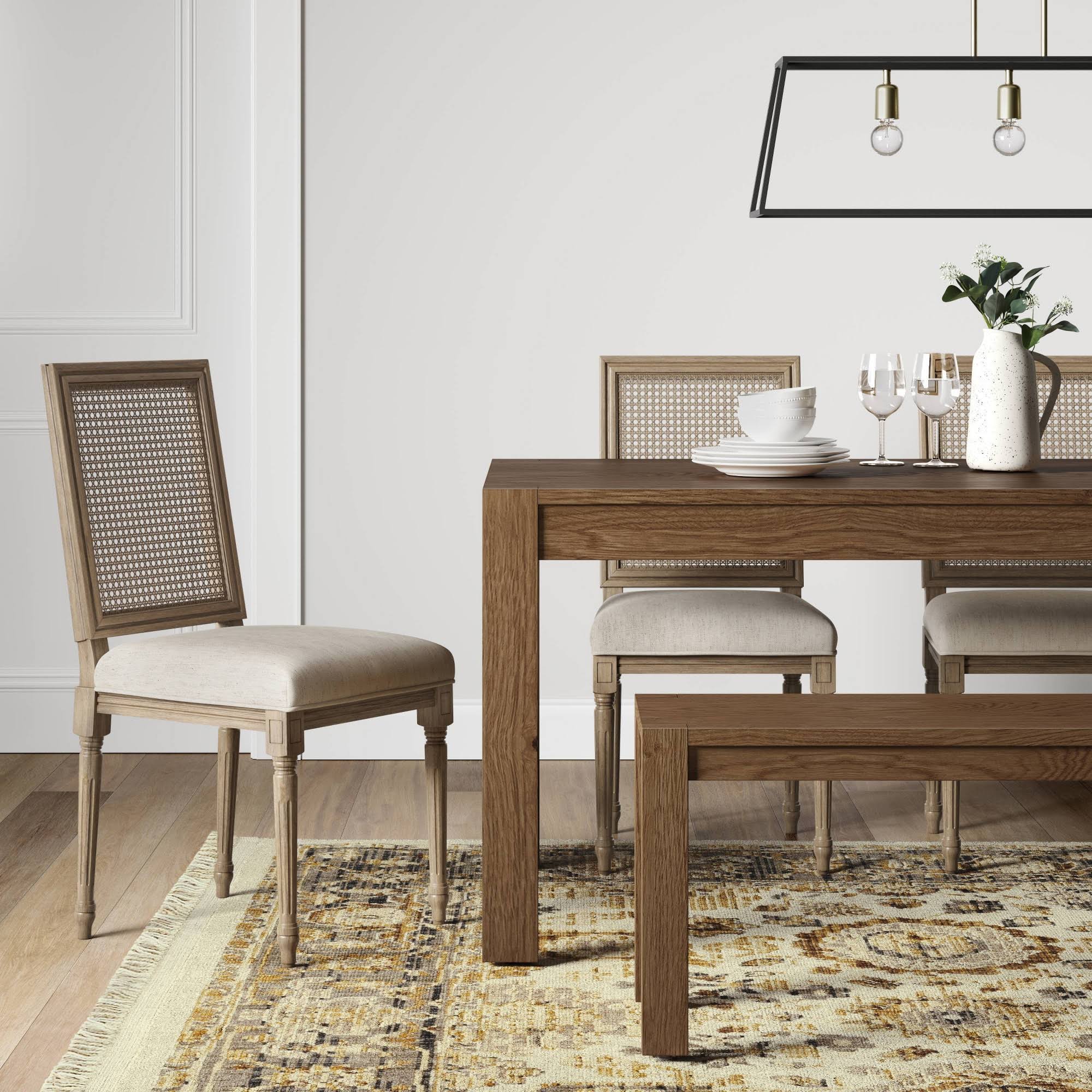 Natick Fabric Seat Cane Back Dining Chair Beige - Threshold