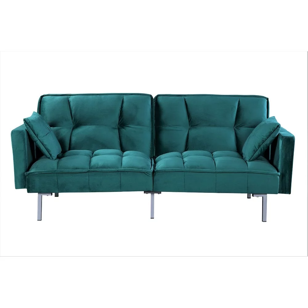 Uspridefurniture Bernal 75.6"W Velvet Futon Sofa Bed Sleeper, Blue