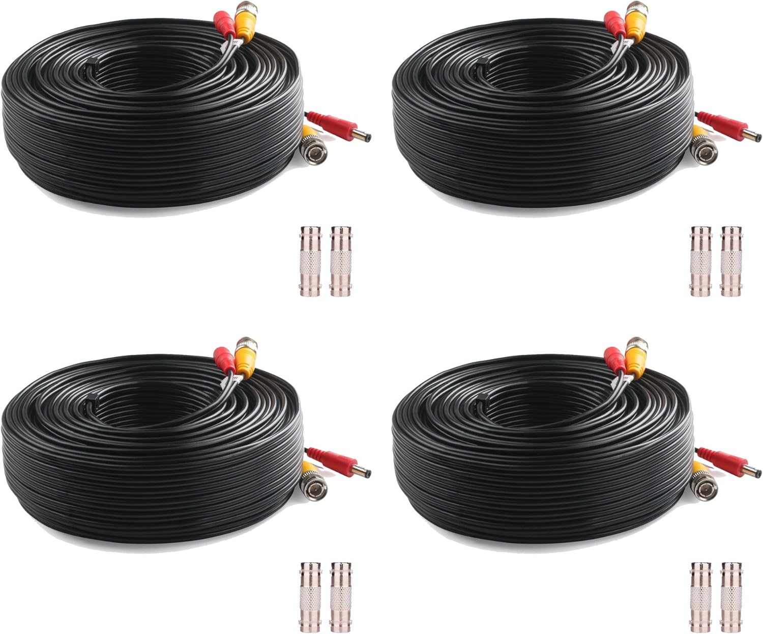(4) 200ft Pre-Made All-in-One Siamese BNC Video and Power Cable Wire Cord with BNC Extension Connectors for CCTV Security Camera & DVR (4 Pack