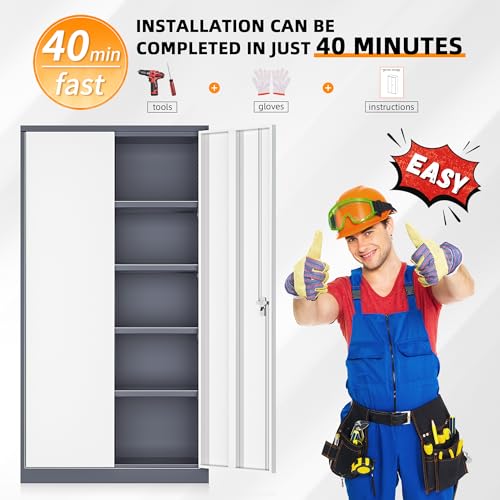 INTERGREAT Metal Storage Cabinets 72” Black Garage Steel Storage Cabinet with Doors and Shelves, Metal Tool Cabinet