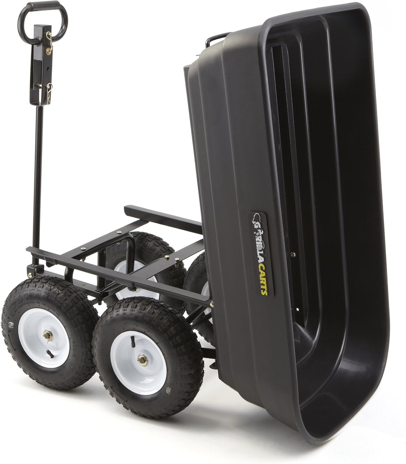 Gorilla Carts GOR200B Poly Garden Dump Cart with Steel Frame and 10-Inch Pneumatic Tires, 600-Pound Capacity, 36-Inch by 20-Inch Bed, Black Finish