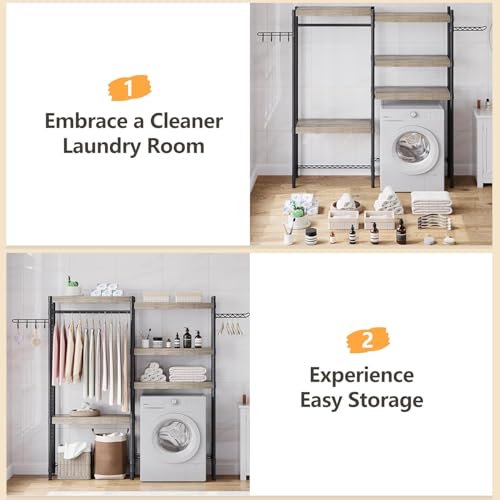 IDEALHOUSE Over The Washer and Dryer Storage Shelf- Laundry Room Organization Space Saving Laundry Drying Clothes Racks Heavy Duty Adjustable Height