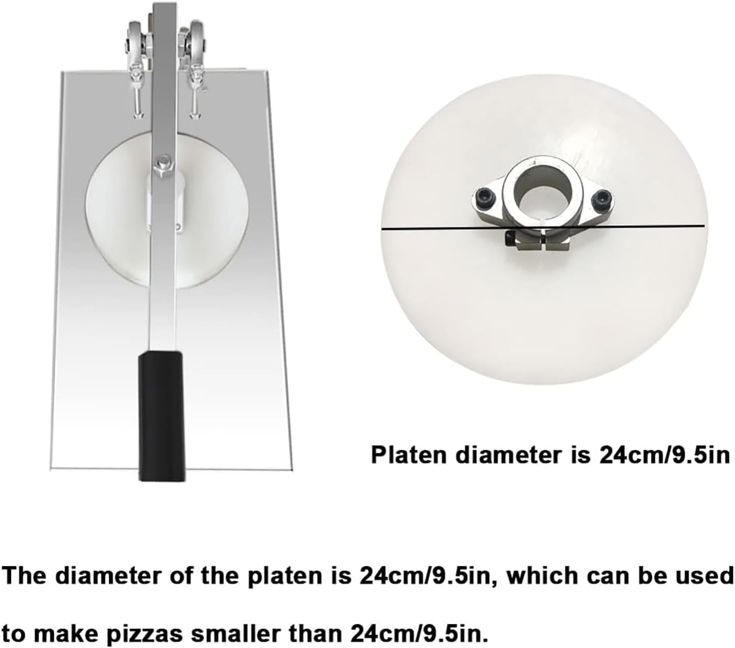 Manual Pizza Dough Press Machine, Stainless Steel Pastry Dough Maker, 12-24cm Non-Stick Pressure Plate, Adjustable Extension Arm Angle, for Cake