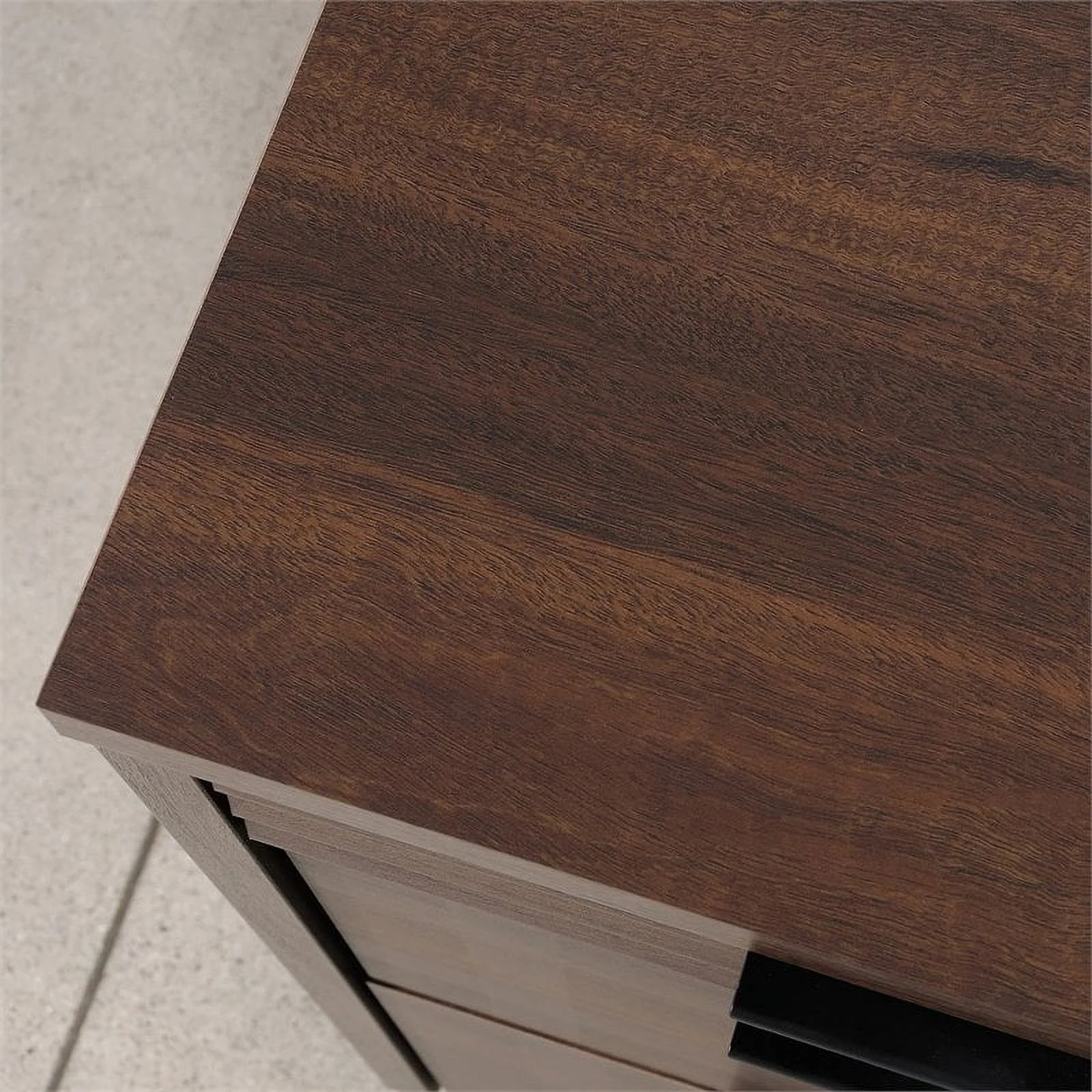Pemberly Row 72" Wooden Knee Space Computer Credenza Desk in Spiced Mahogany