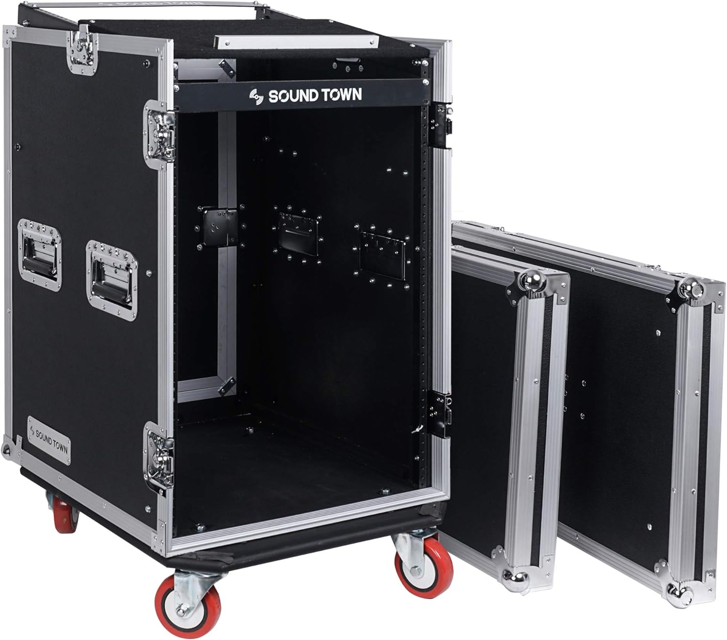 Sound Town 14U PA DJ Rack/Road ATA Case with 11U Slant Mixer Top, 20���� Rackable Depth, DJ Work Table and Casters, 14 Space Size