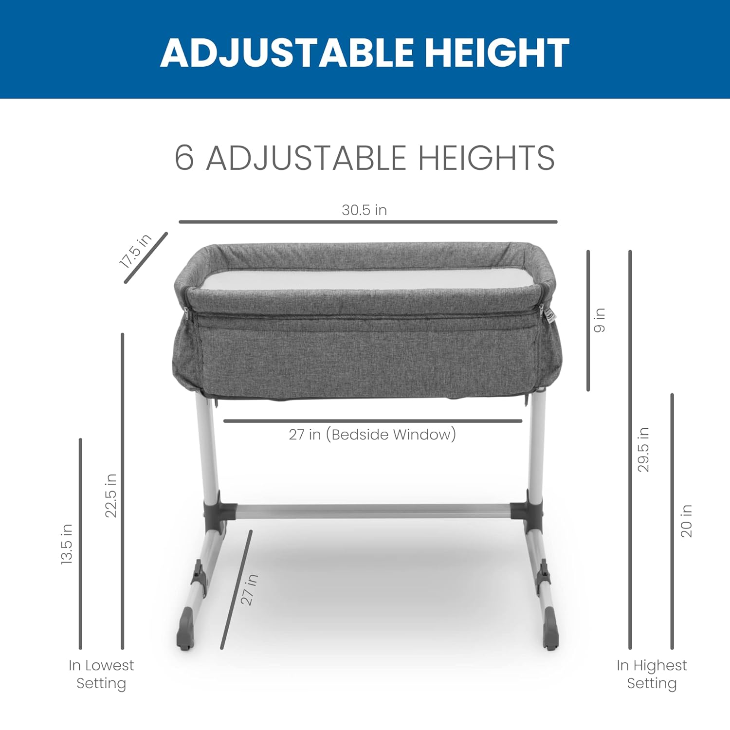 Delta Children Simmons Kids Dream Bedside Bassinet with Zip-Down Side Wall – Convenient Baby Sleeper with Breathable Mesh and Adjustable Heights