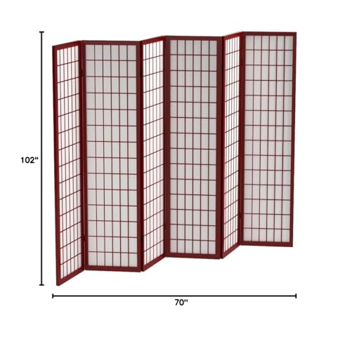 Red Lantern 6 ft. Tall Window Pane Shoji Screen-Natural-4 Panels Room Divider