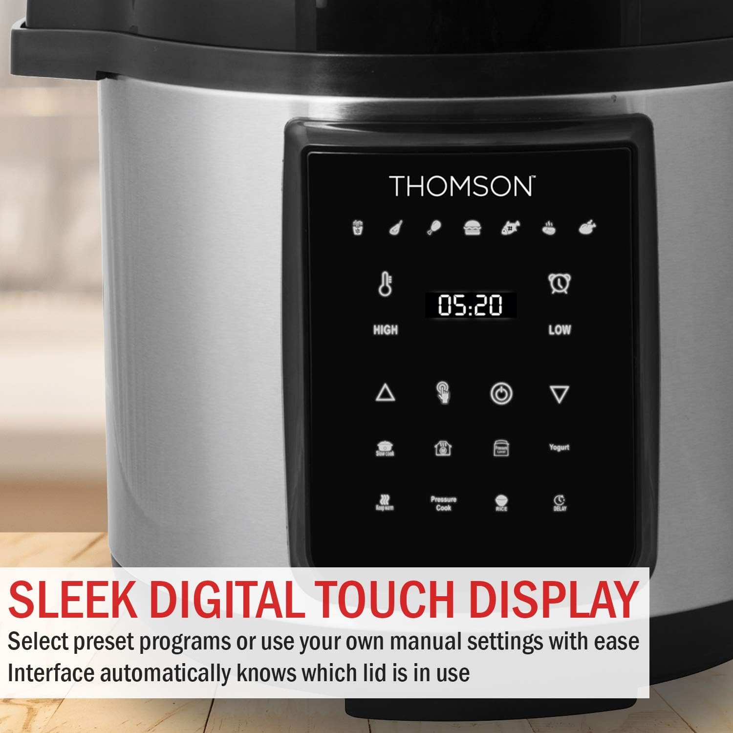 Thomson TFPC607 9-in-1 Pressure Cooker and Air Fryer with Dual Lid, Slow Cooker and More, Digital Touch Display, 6.5 QT Capacity