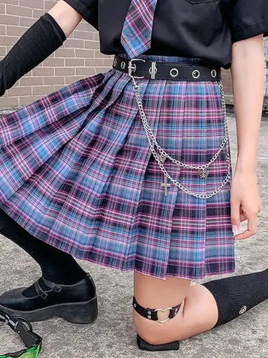 'Gamer Girl' Neon Purple Pleated Skirt