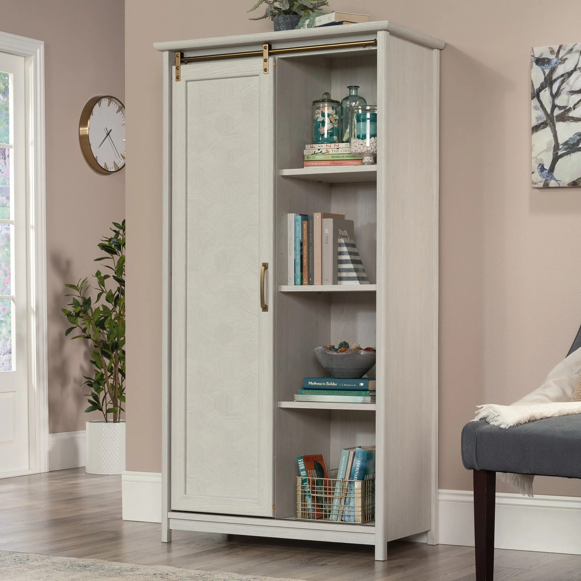 Sauder Coral Cape Engineered Wood Storage Cabinet in Glacier Oak