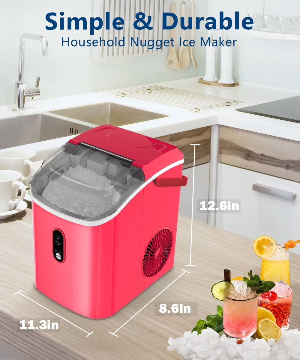 COWSAR 33lbs Countertop Nugget Ice Maker, Potable with Scoop,聽Soft Nugget Ice Ready in 10mins, Red
