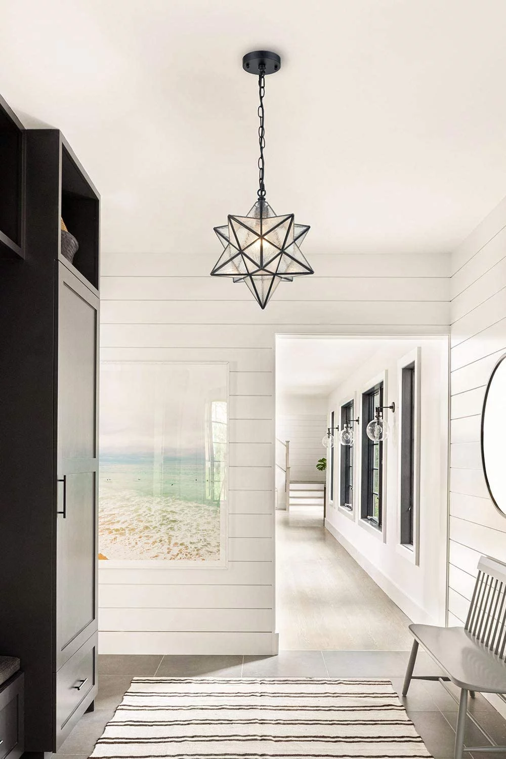 Milano  Moravian Star 14'' Pendant Light Seeded Glass Star Lights with Hanging Chain