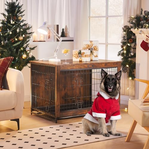 HOOBRO Dog Crate Furniture, 38.6" Large Dog Kennel Indoor, Wooden Cage with Pull-Out Tray