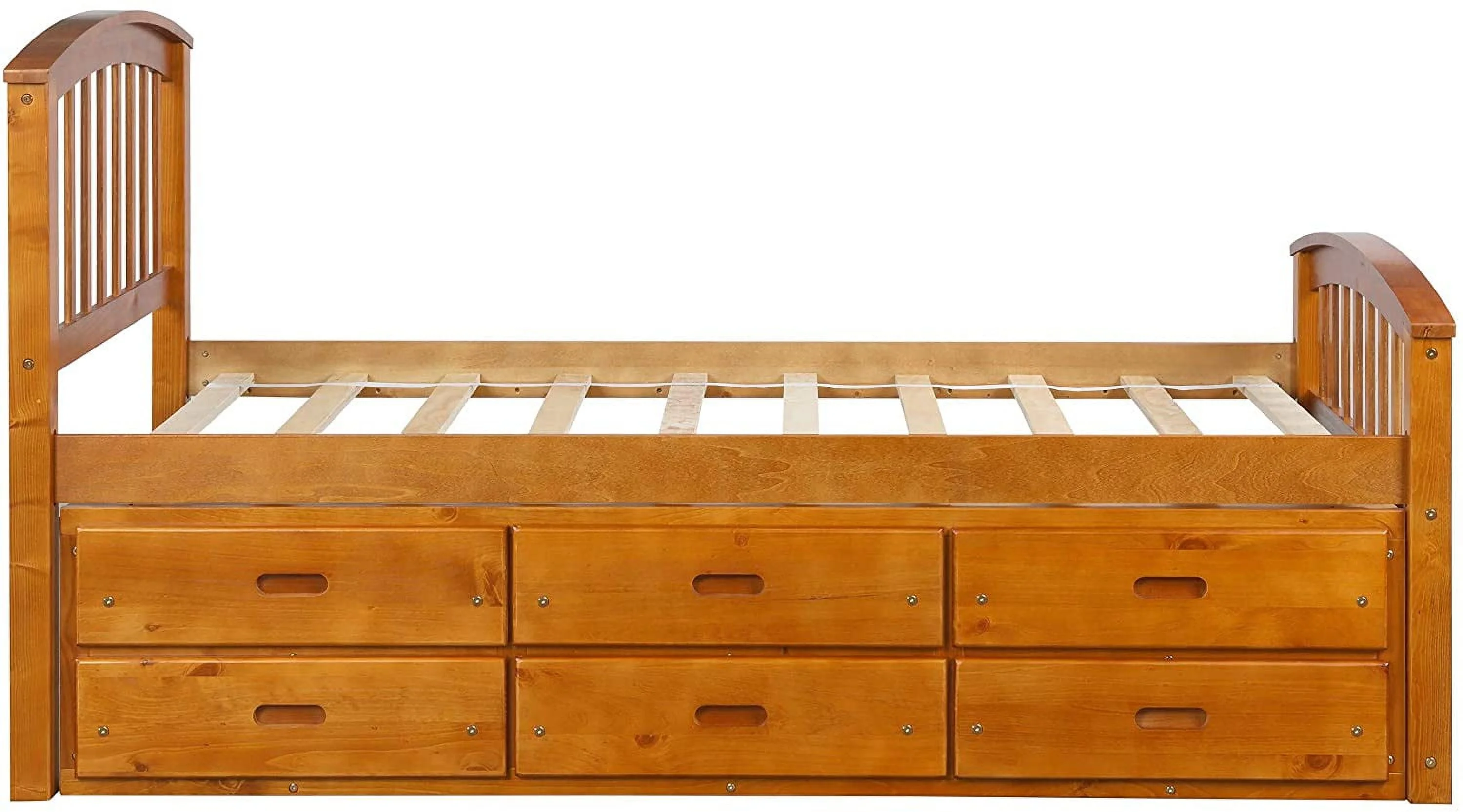 SOGES Twin Size Wood Platform Bed Captain Storage Bed with 6 Drawers Kids Bedroom Oak