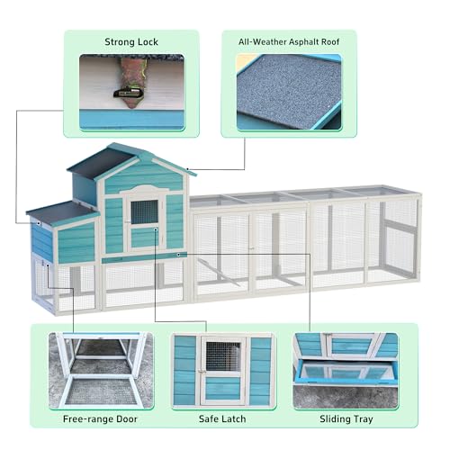 120'' Large Chicken Coop with Run, Wooden Hen House for 3-5 Chickens, Outdoor Chicken Run Poultry Cage Rabbit Cage Duck House with Nesting Box