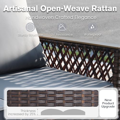 MELLCOM 4 Pieces Patio Furniture Set, Outdoor Wicker Chairs with Ottomans
