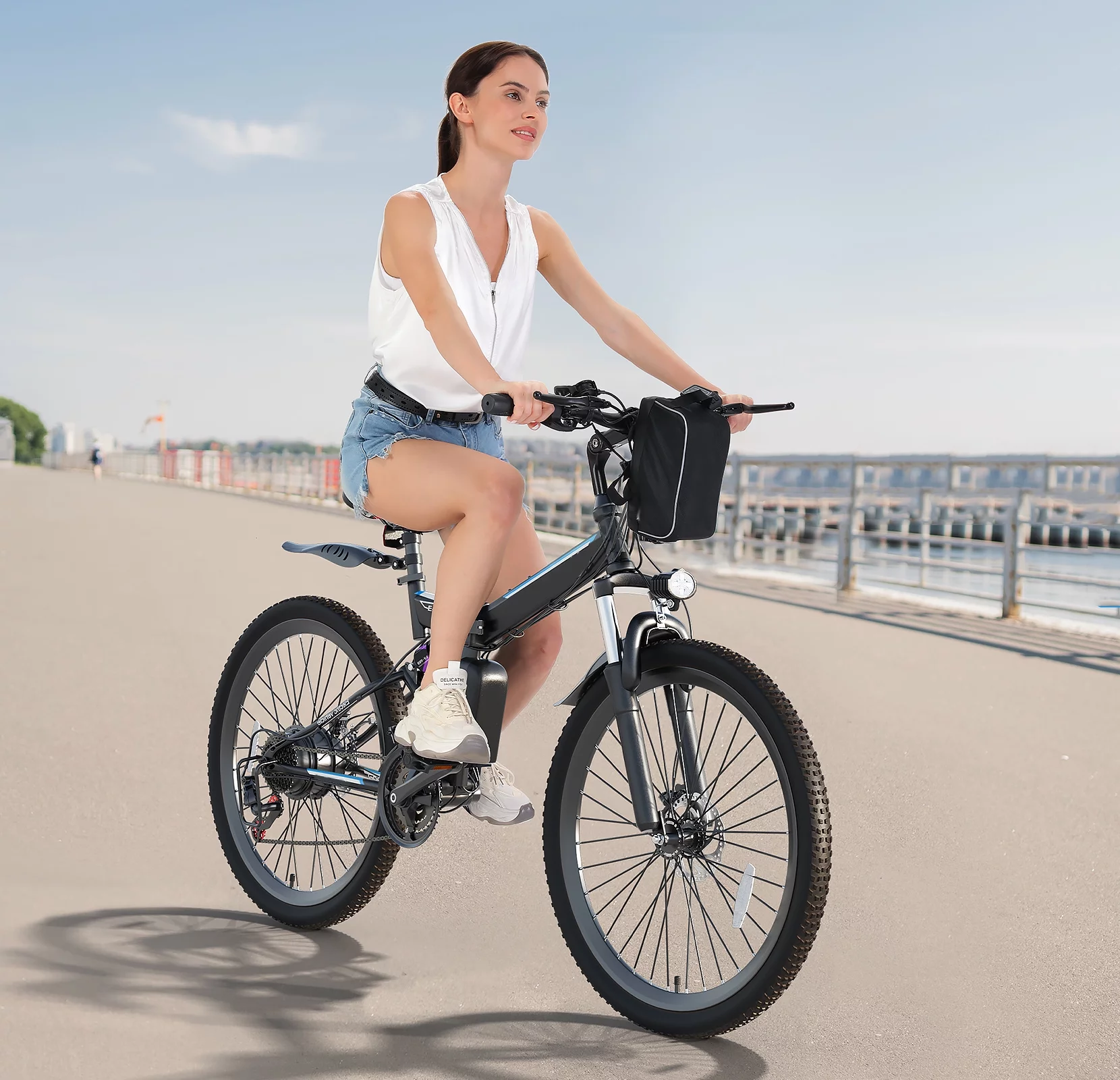 Elifine 26 In. Folding Electric Bike for Adults, 500W Electric Mountain Bike, 21 Speed, Full Suspension