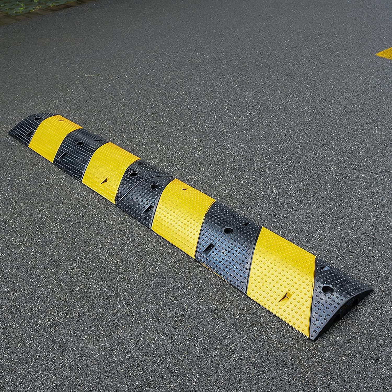 CXRCY Rubber Speed Bumps 1 Pack 2-Channel 3FT Modular Traffic Driveway Speed Bump Hump Heavy Duty Cable Protector Ramp with 3 Bolts for Asphalt