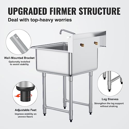 VEVOR Stainless Steel Prep & Utility Sink, 1 Compartment Free Standing Small Sink Include Faucet & legs