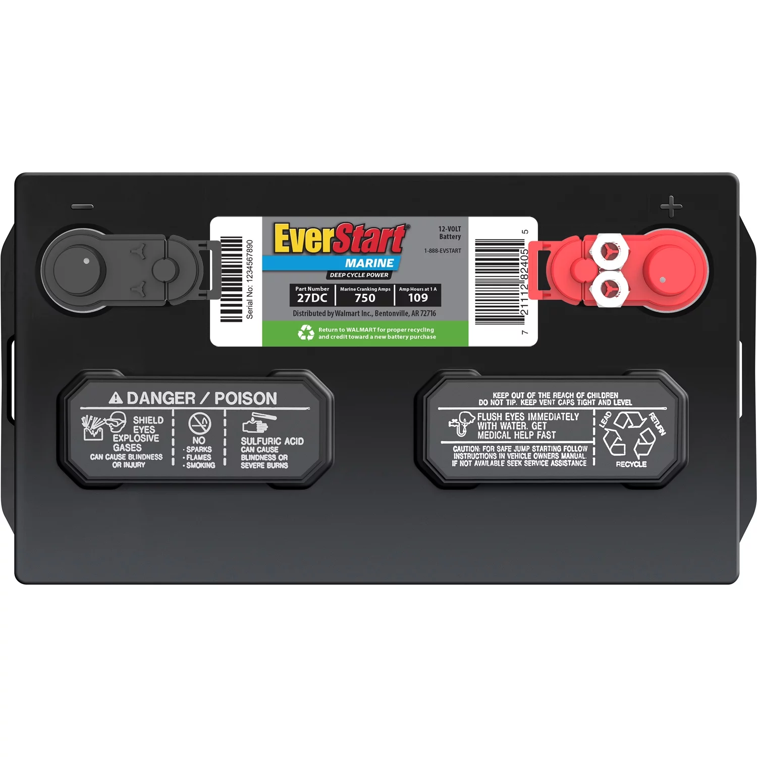 EverStart Lead Acid Marine & RV Deep Cycle Battery, Group Size 27DC 12 Volt, 740 MCA