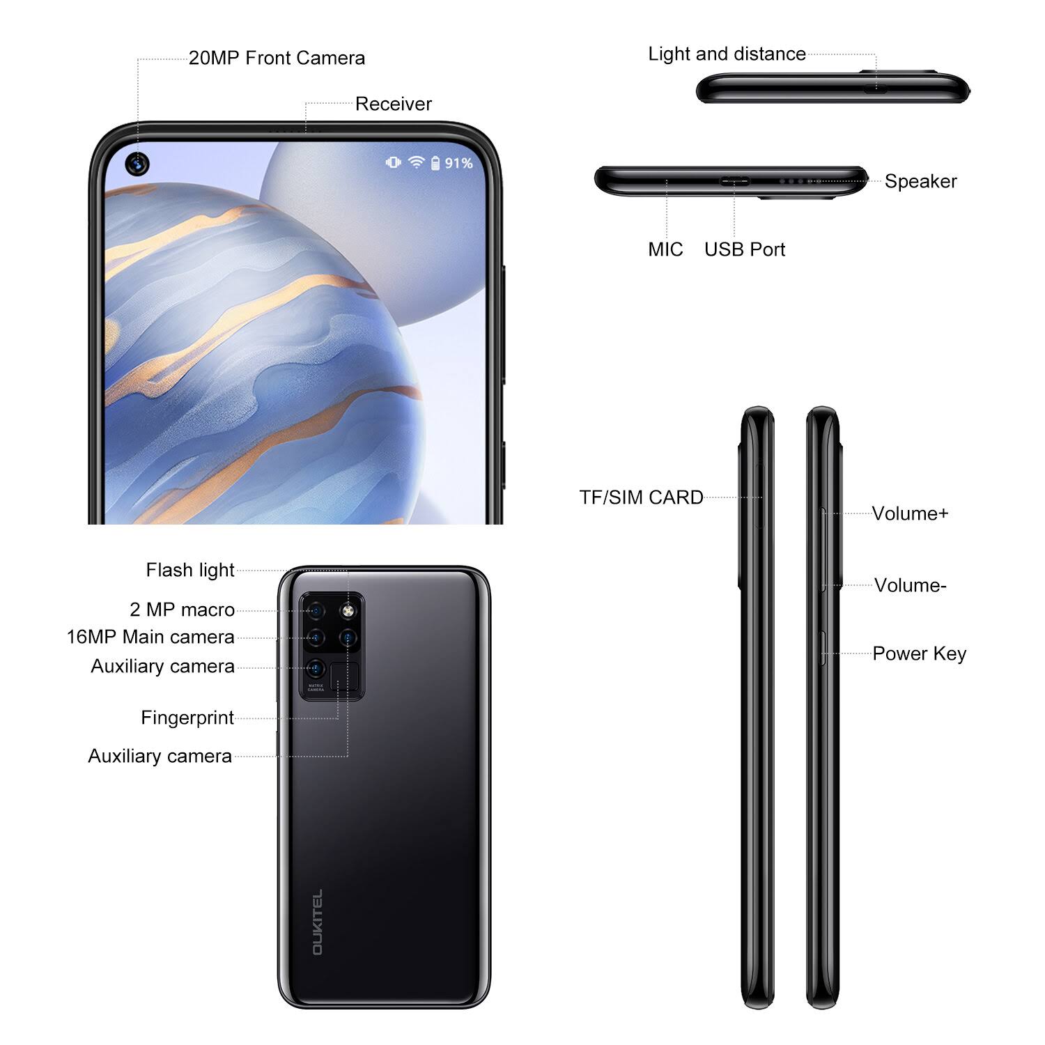 Oukitel C21, 4GB 64GB, 20MP Front Camera-Blue