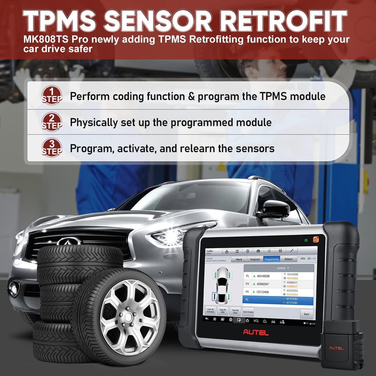 Autel MaxiCOM MK808TS Pro Diagnostic Scan Tool, 2022 Newest Combination of MK808TS + 4PCS Autel MX-Sensor (Value $128)