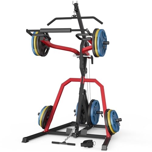 DONOW Leverage Gym Power Rack Squat Rack Lever Gym with LAT Low Row System Home Gym System Workout Station 2:1 Ratio (Without Weight Plates)