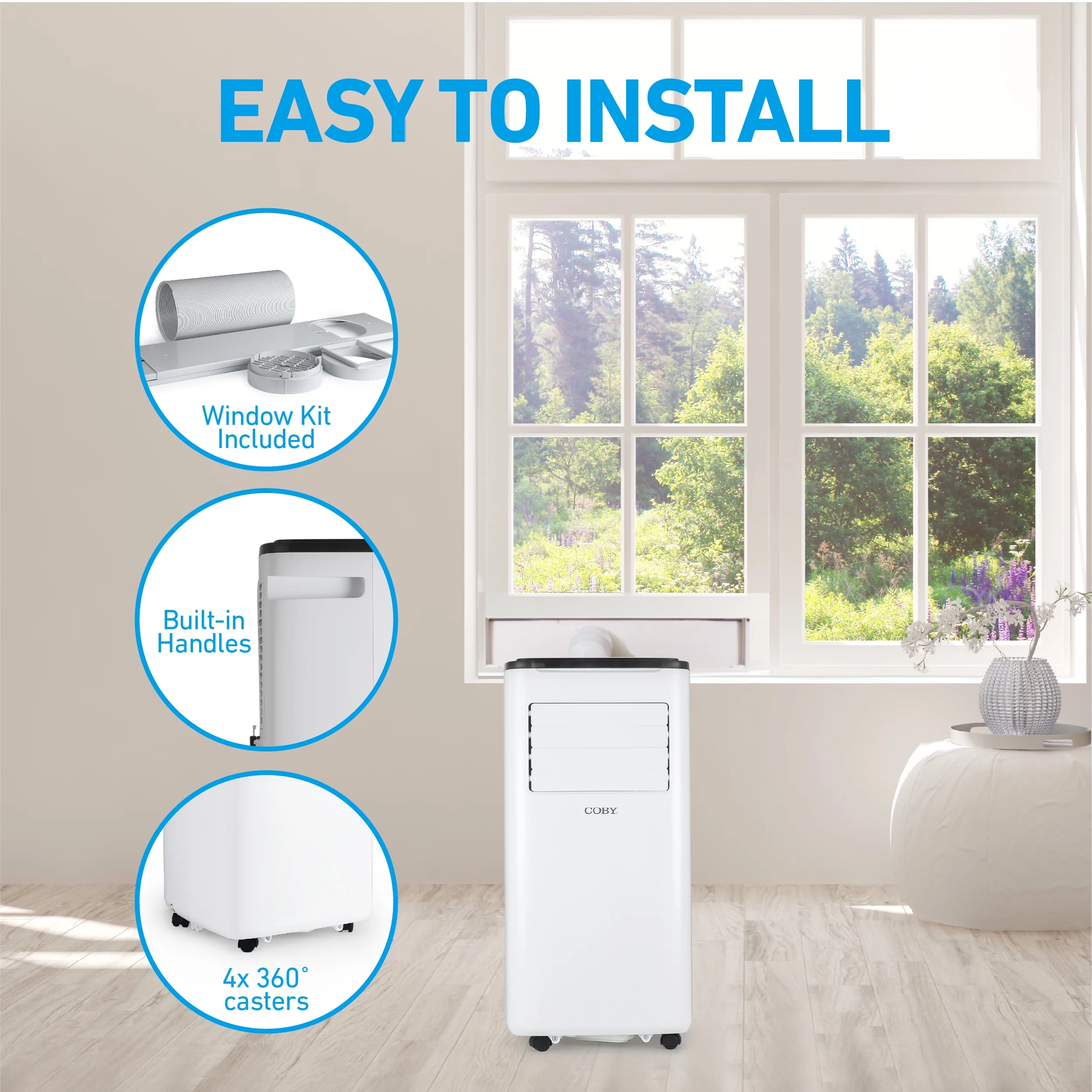 COBY Portable Air Conditioner 6,100 BTU SACC/CEC (9,000 BTU ASHRAE 128) 3-in-1 AC Unit, Dehumidifier & Fan, Air Conditioner for 400 sq. ft.