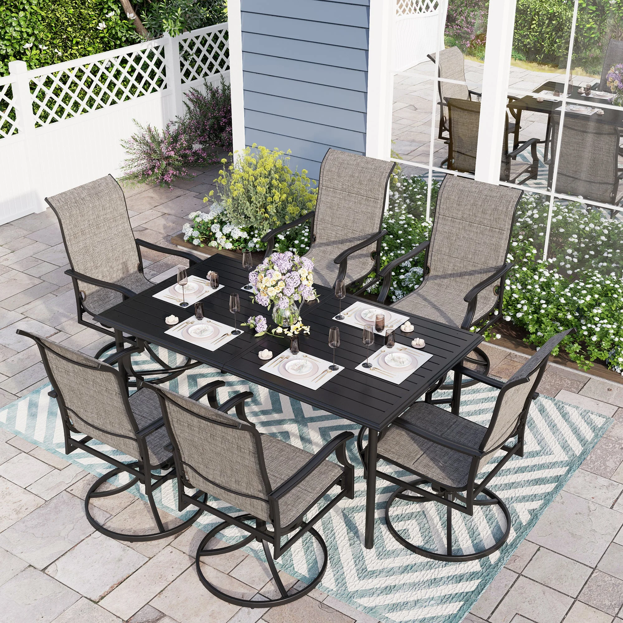 Sophia & William 7 Piece Outdoor Patio Dining Furniture Set Metal Table and Highback Textilene Chairs - Curated Treasures Market