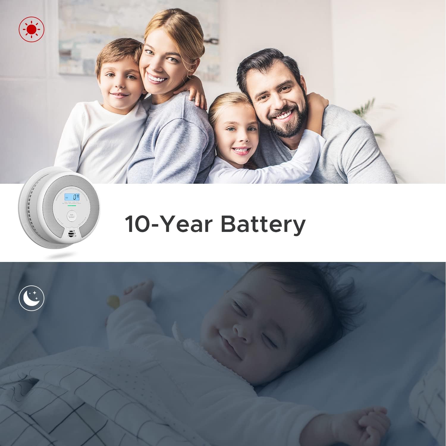 X-Sense Wireless Interconnected Combination Smoke and Carbon Monoxide Detector with LCD Display & 10-Year Battery, Over 820 ft Transmission Range