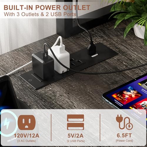 Aheaplus L Shaped Gaming Desk with Power Outlets & LED Lights, Small L- Shaped Desk Computer Corner Desk with Monitor Stand & Storage Shelf