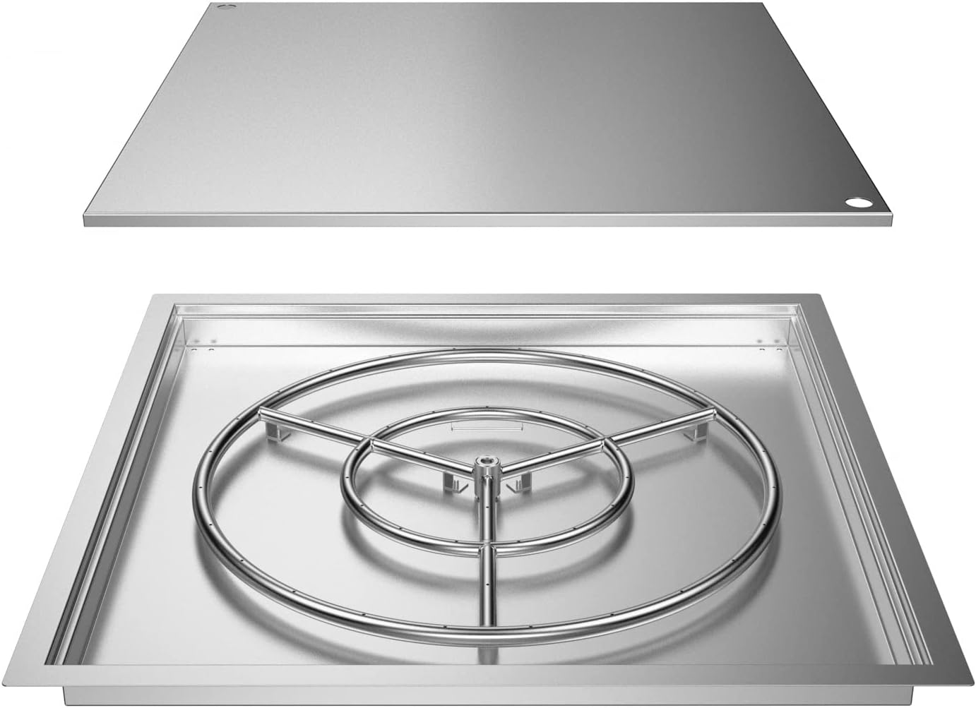 Skyflame 30" x 30" Square DIY Drop-in Firepit System Assembly Set with Stainless Steel Fire Pit Burner Pan, Burner Ring and Protective Cover