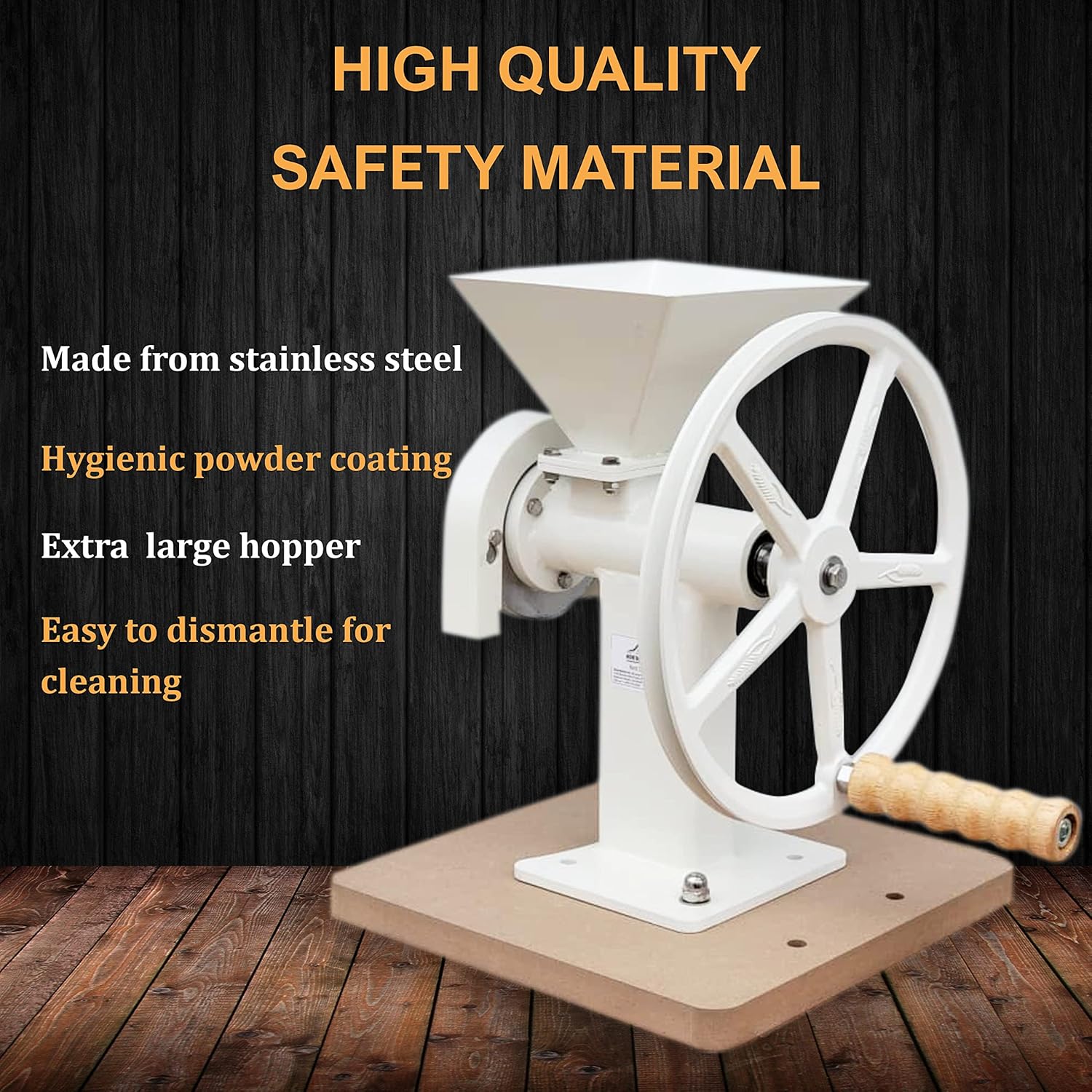 Manual Hand Grain Mill With Steel Disc, High Hopper Grain Grinder For Flour Dry Household Cereals Herbs Corn Kitchen Spices Coffee Bean Wheat Grinder
