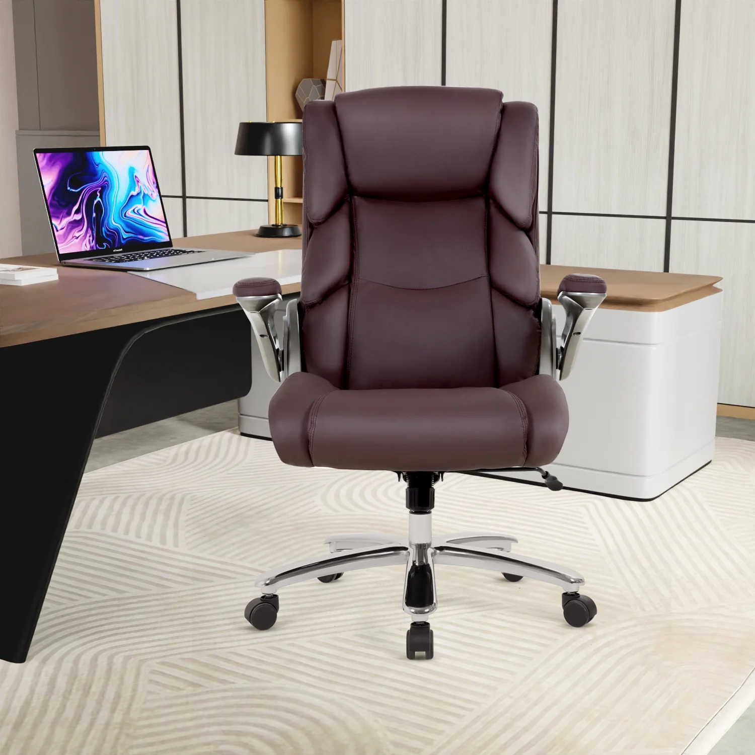 PayLessHere Big and Tall Office Chair 400lbs Adjustable Executive Leather Desk Chair with Armrest Computer Desk Chair Rolling Swivel Computer Pu