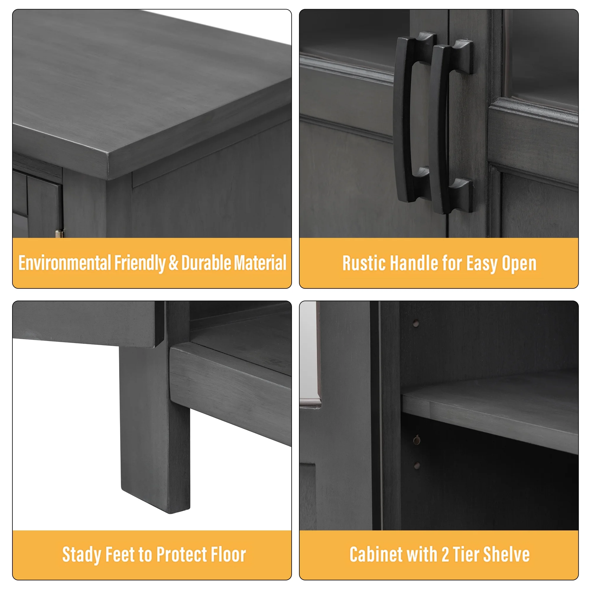 Buffet Cabinet with 4 Doors, Farmhouse Storage Cabinet, Atumon Storage Cabinet with Adjustable Shelves and Metal Handles