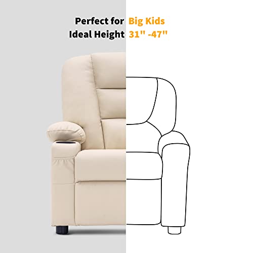 MCombo Big Kids Recliner Chair with Cup Holders for Toddler Boys and Girls, 2 Side Pockets, 3+ Age Group, Faux Leather 7322(Dark Grey)