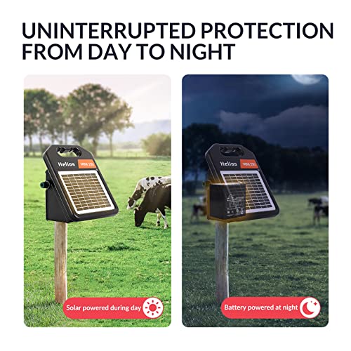 10 Miles Solar Electric Fence Charger with Day or Night Mode, 0.11 Joule Portable Solar Fence Charger for Livestock