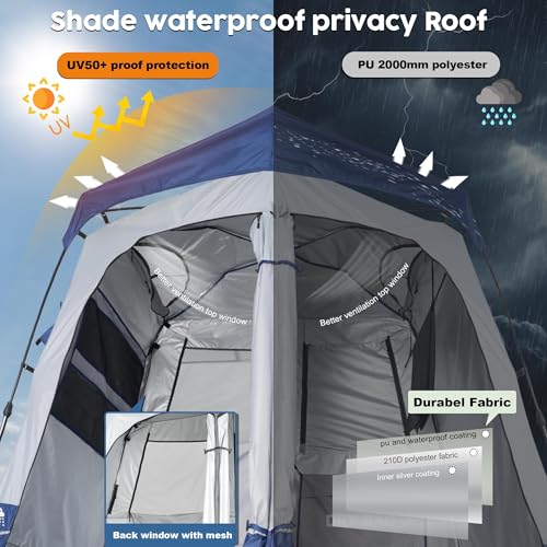 Camping Shower Tent Deluxe Changing Room Easy Set Up Privacy Shelter,Large Toilet Tent 2 Rooms with Floor Drain Design for Beach, Camping