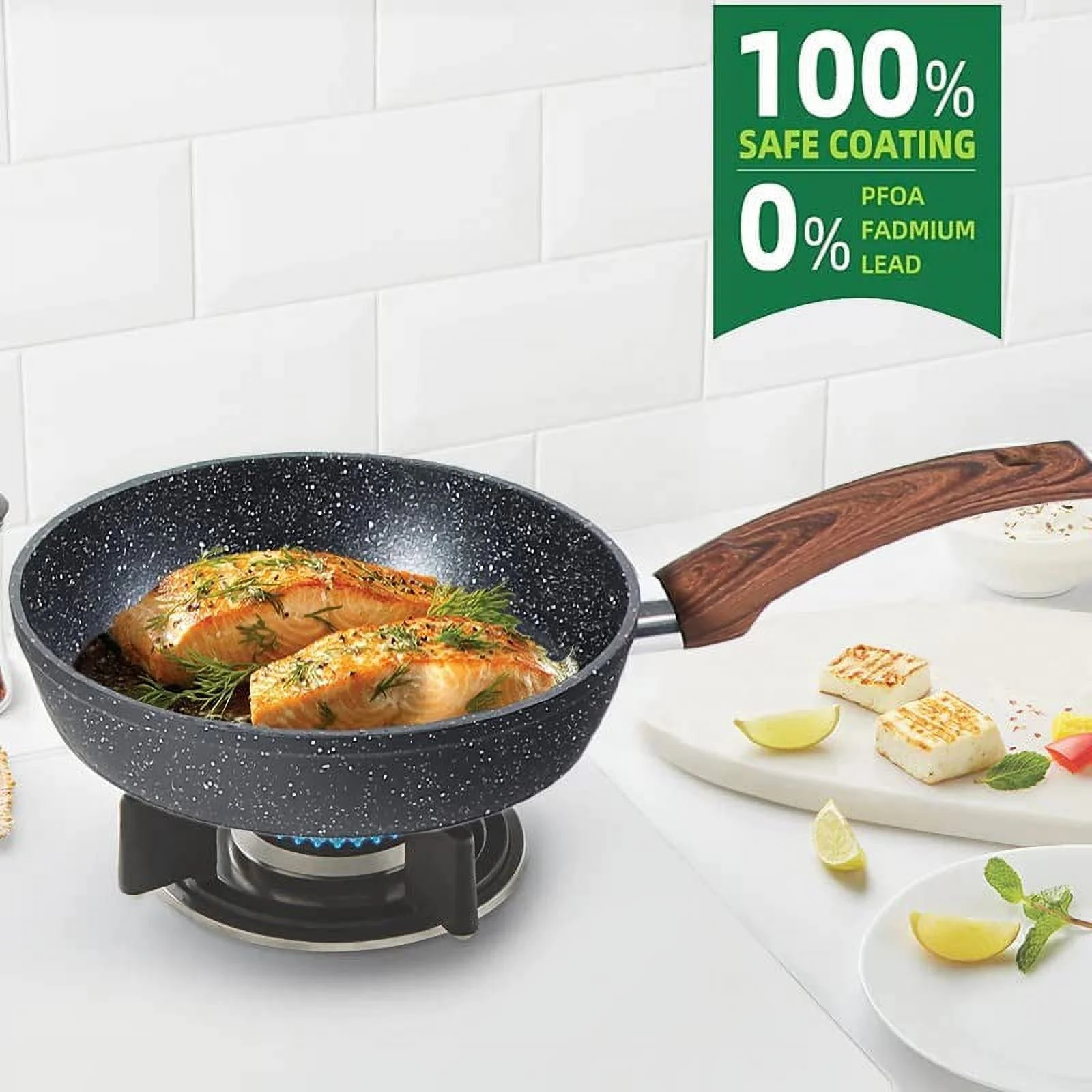 Kitchen Academy Induction Cookware Sets - 12 Piece Cooking Pan Set, Granite Black Nonstick Pots and Pans Set 12 PCS Cookware Set Black