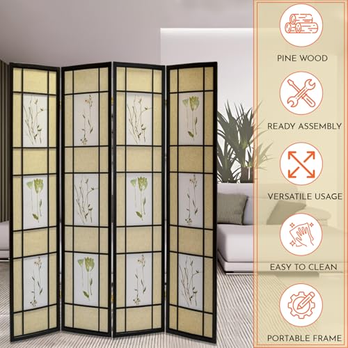 Legacy Decor 3 Panels Room Divider - Portable & Foldable Freestanding Room Privacy Screen - 71” Tall Botanical Floral Dressing Screen