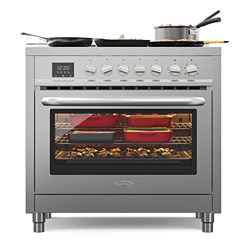 KoolMore 36 Inch All-Electric Range Oven with Ceramic Cooktop Burners, Stainless Steel Kitchen Stove with Large Capacity Convection Cooking