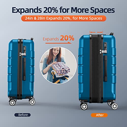 SHOWKOO Luggage Sets Expandable PC+ABS Durable Suitcase Double Wheels TSA Lock Black