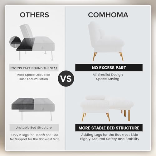 COMHOMA Convertible Futon Sofa Bed, 68″Fabric Futon Couch with Adjustable Backrest, Folding Futon Sleeper Recliner for Living Room Furniture (Black)