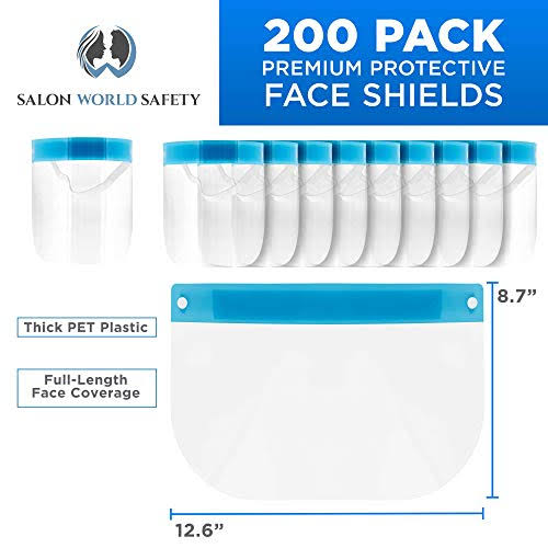 Salon World Safety 200 Face Shields 20 Packs of 10 - Ultra Clear...