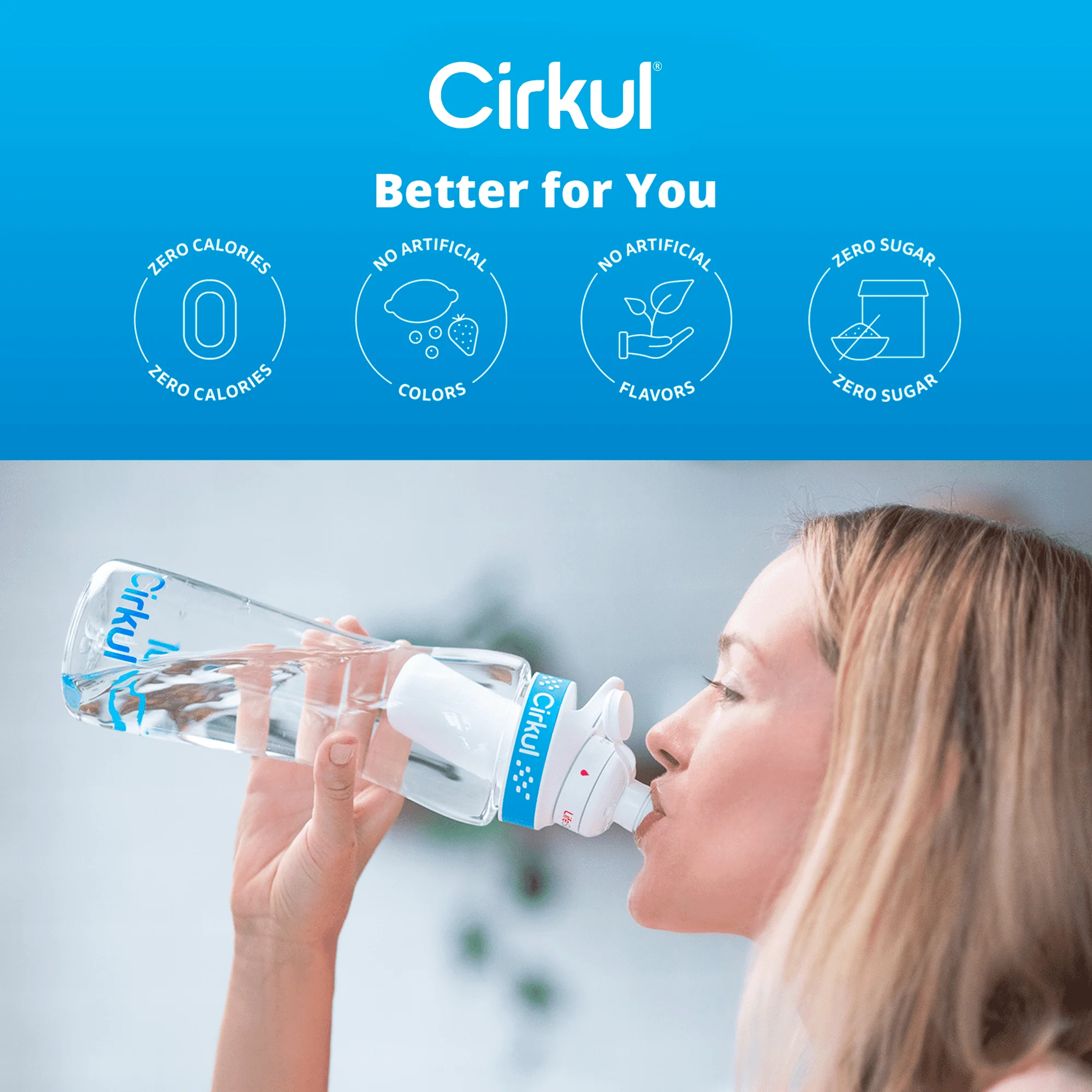 Cirkul 22oz Plastic Water Bottle Starter Kit with Blue Lid and 2 Flavor Cartridges (Fruit Punch & Mixed Berry)