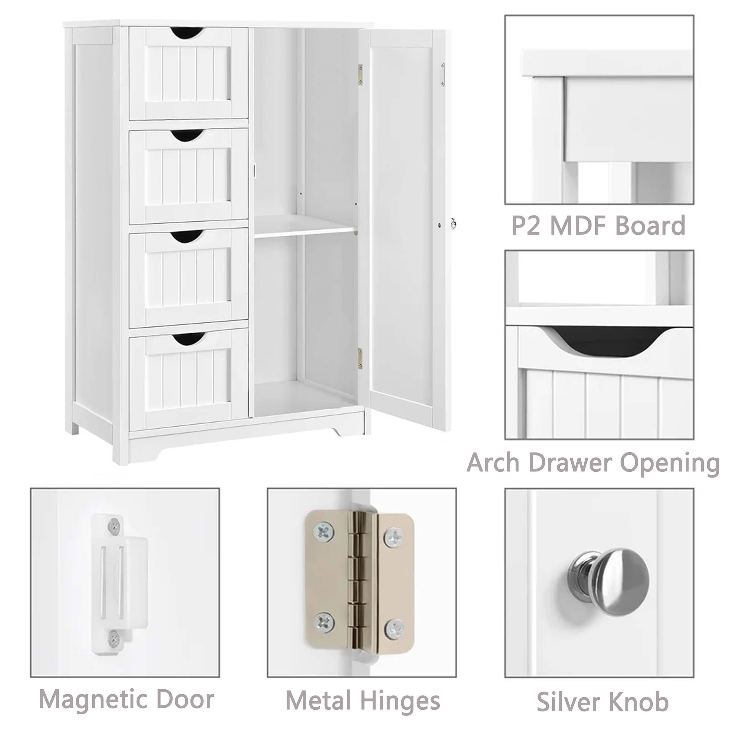 Veikous 4 Drawers Bathroom Storage Cabinet and Cupboard 2 Shelves - White