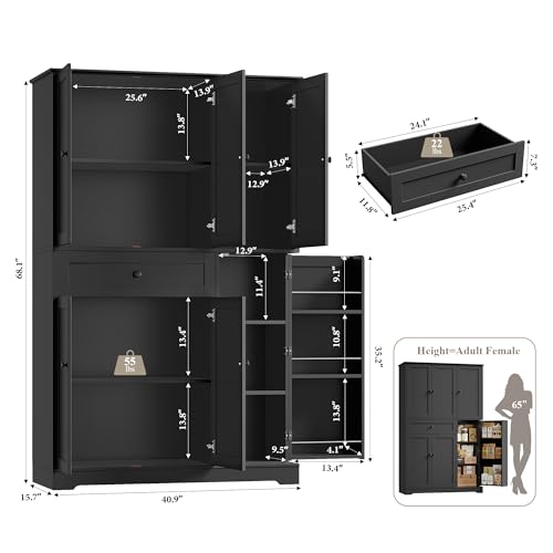 HOSTACK 68" Tall Kitchen Pantry Storage Cabinet, Modern Kitchen Hutch Cabinet with Doors and Shelves