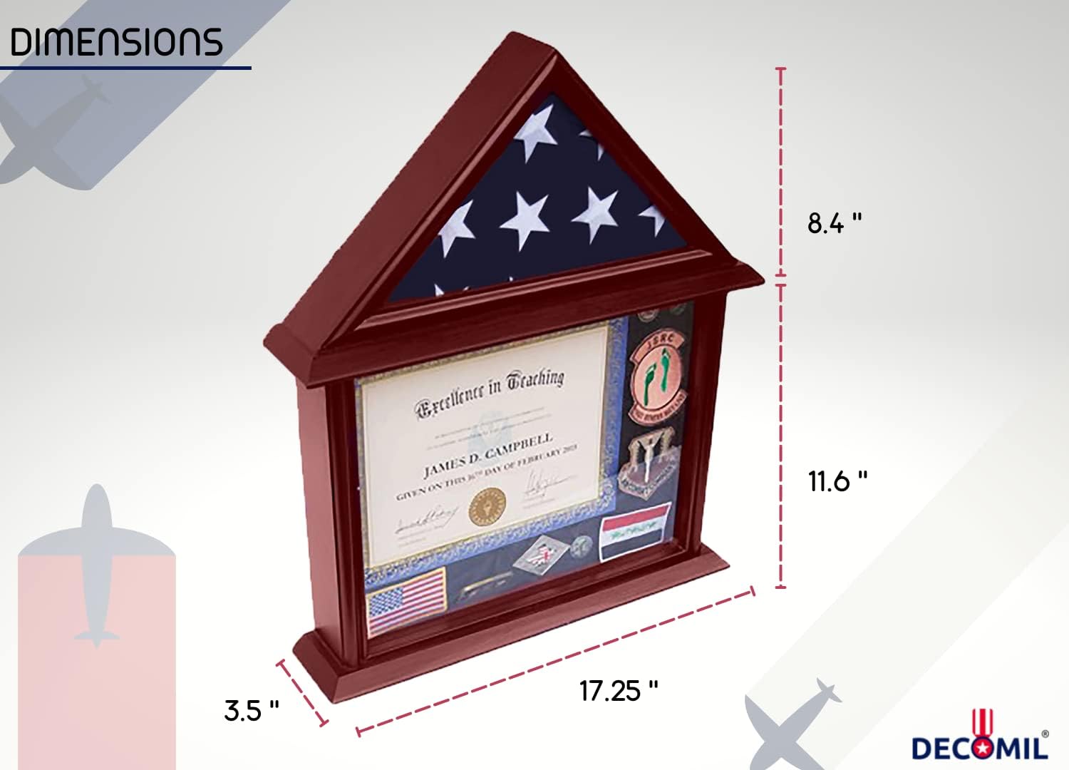 DECOMIL - 3x5 Flag Display Case with Certificate and Document Holder Mango Finish