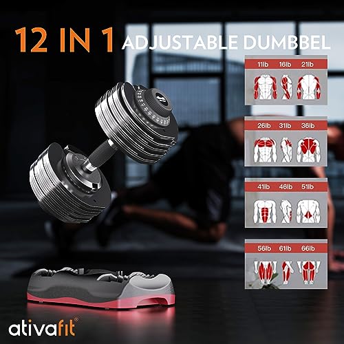 Ativafit 27.5/66/88LBS Pair Adjustable Dumbbell Set with Anti-slip Handle 12 In 1 Quick Dial Adjustment Weights With Safety Locking Button Space