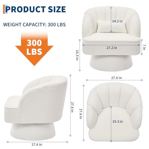 GarveeHome Modern Swivel Barrel Accent Chair, 360° Teddy Fabric Upholstered Armchair with Striped Backrest & Plush Padding